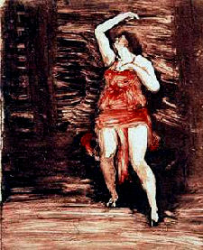 Painting of Isadora Duncan in red by John Sloan